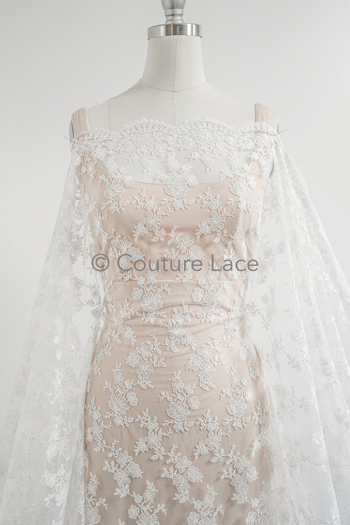 Blumen Braut Spitze Off-White/ Brautspitze mit Blumen/ Blumen Hochzeit Spitze/ Couture Spitze// L23-598