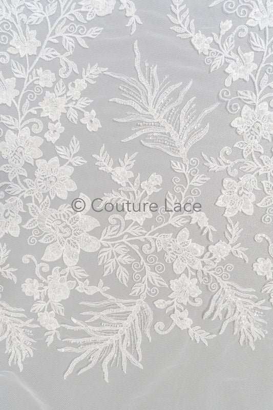 Perlen Spitzenstoff Off-White/ Couture Spitzenstoff/ Braut Spitze/ Perlen Spitze// L23-602