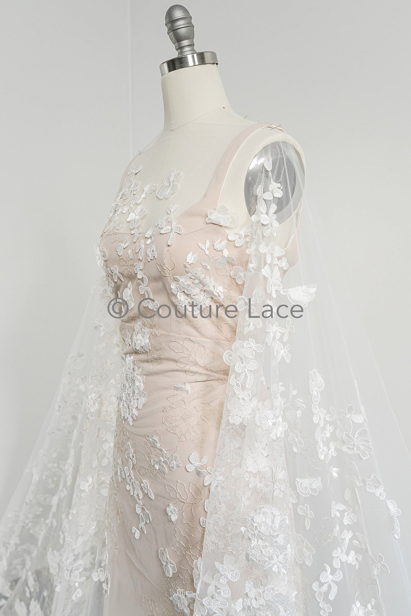 3D flower lace fabric/ bridal lace fabric/ romantic lace fabric with 3D flowers/ wedding lace fabric// L23-603