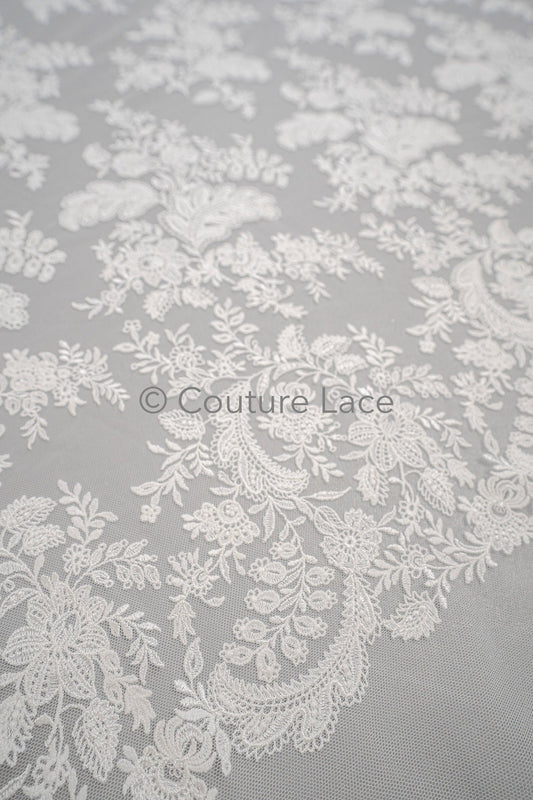 Blumen Braut Spitze Off-White/ Brautspitze mit Blumen/ Blumen Hochzeit Spitze/ Couture Spitze// L23-605