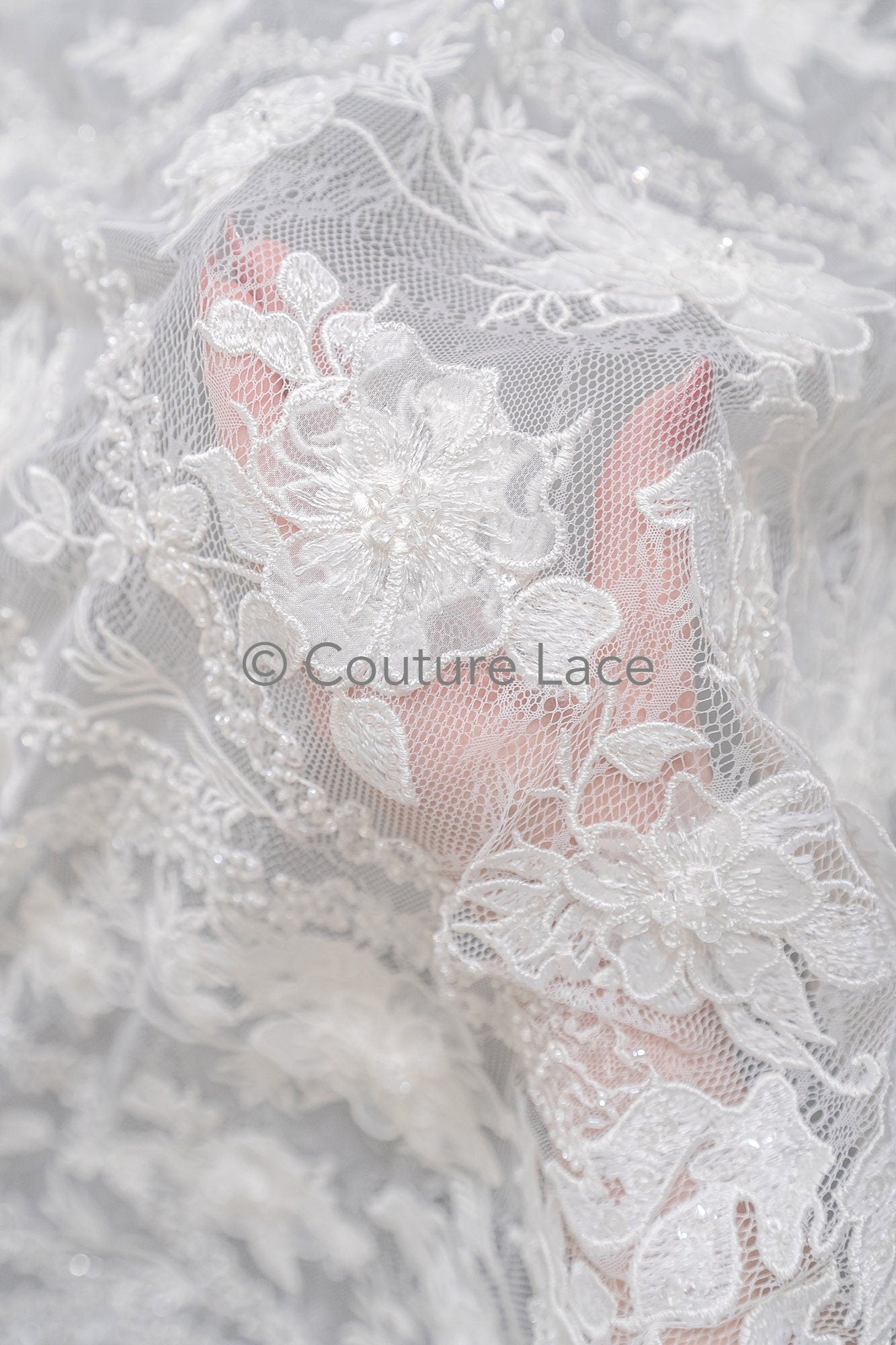 3D Blumen Spitzenstoff/ Braut Spitze Off-White/ romantischer Blumen Spitzenstoff/ Hochzeit Spitzenstoff// L23-608