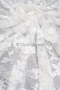 3D Blumen Spitzenstoff/ Braut Spitze Off-White/ romantischer Blumen Spitzenstoff/ Hochzeit Spitzenstoff// L23-608