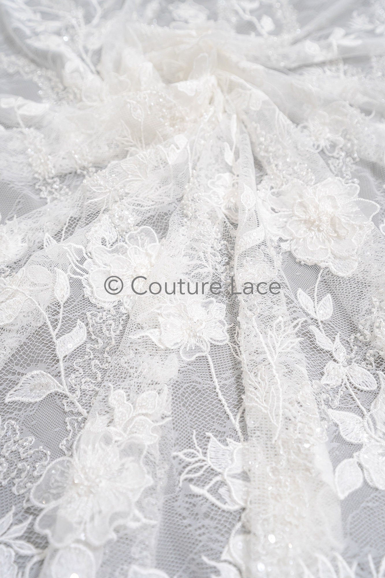 3D Blumen Spitzenstoff/ Braut Spitze Off-White/ romantischer Blumen Spitzenstoff/ Hochzeit Spitzenstoff// L23-608