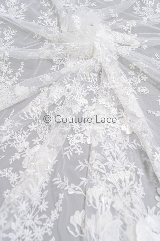 Blumen Braut Spitze Off-White/ Brautspitze mit Blumen/ Hochzeit Spitze/ Couture Spitze// L23-609