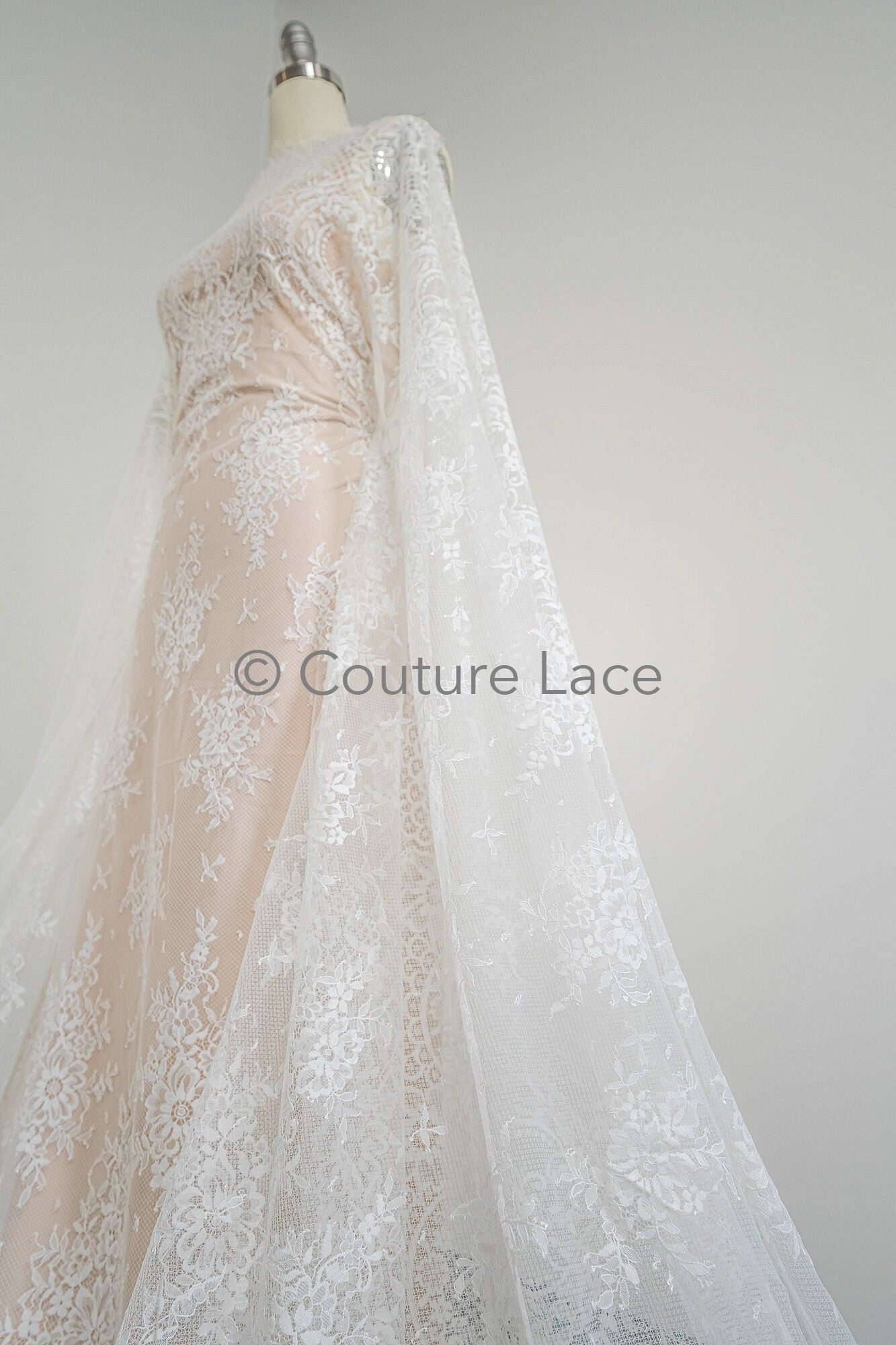 3.3yds French lace/ bridal floral lace material/ off-white bridal lace/ floral wedding lace/ Chantilly lace// L23-615