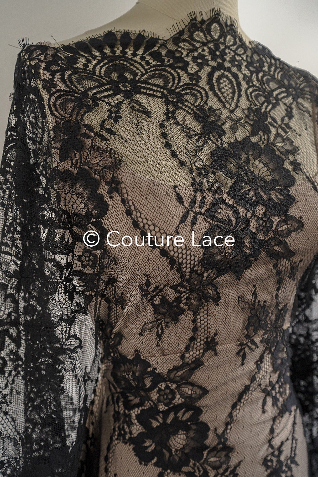3 yds französische Spitze/ Braut florale Spitze/ schwarze Brautspitze/ florale Hochzeit Spitze/ Chantilly Spitze// L23-618