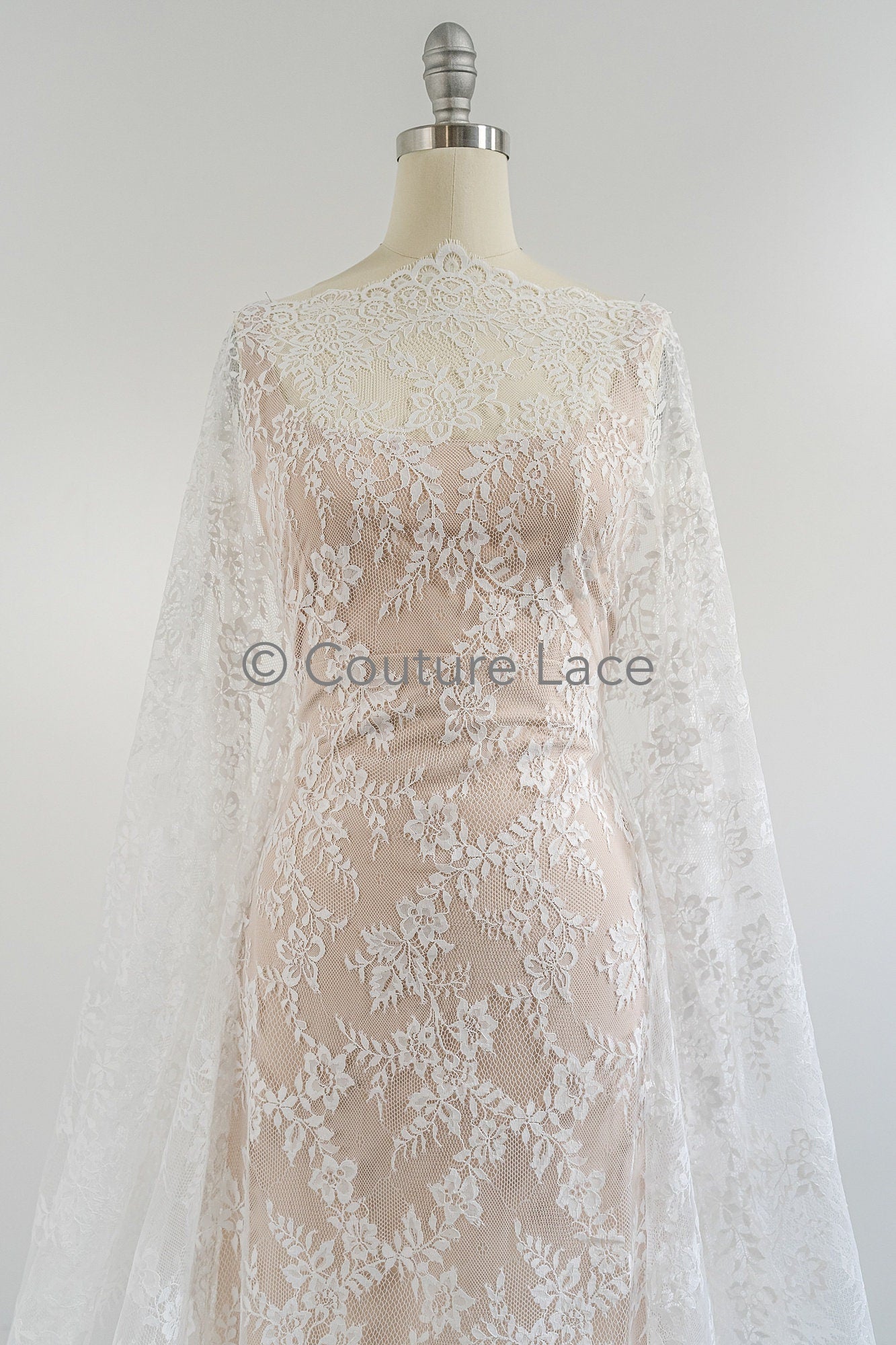 3yds French lace/ bridal floral lace/ off-white bridal lace/ floral wedding lace/ Chantilly lace// L23-621