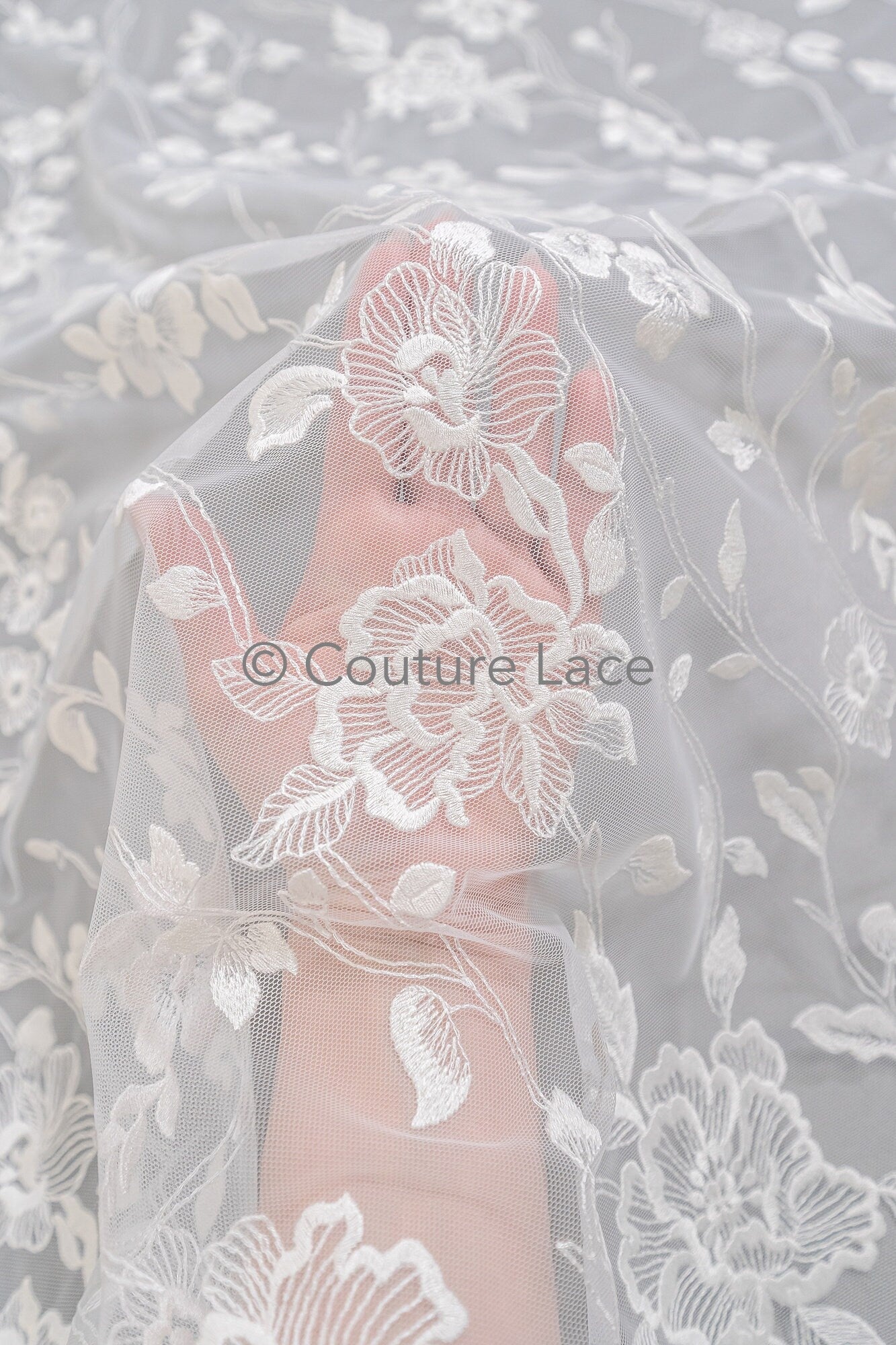 Blumen Braut Spitze Off-White/ Brautspitze mit Blumen/ Hochzeit Spitze/ Couture Spitze// L23-629