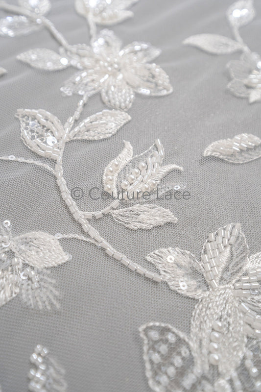 Perlen Spitzenstoff Off-White/ Couture Spitze Stoff/ Braut Spitzenstoff/ Perlen Spitze// L23-610