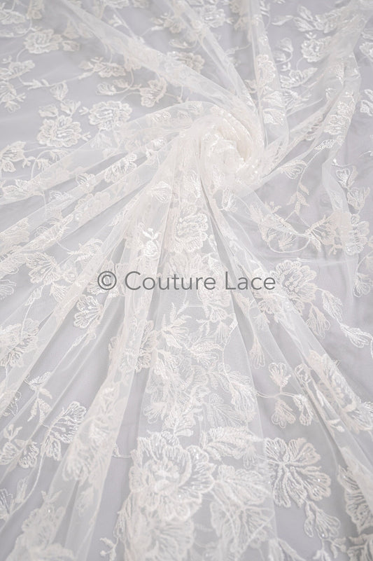 Blumen Braut Spitze / Braut Spitze Material mit Pailletten / offwhite Braut Spitze / Blumen Hochzeit Spitze / Couture / L17-035