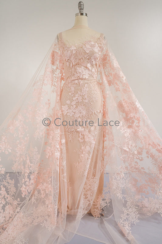 Rosa Blumen Spitze Stoff/ Braut Spitzen Stoff/ Blumen Hochzeit Spitze/ Couture Spitze //L19-263