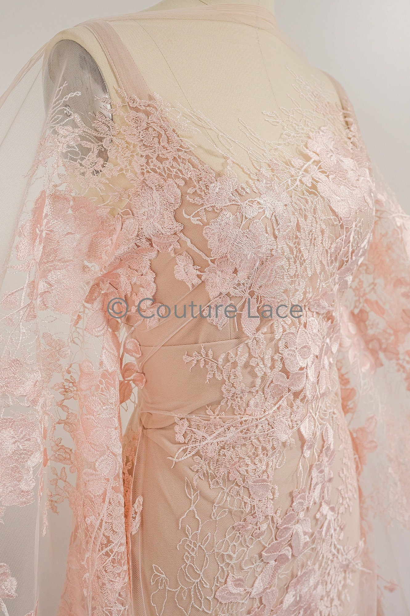Rosa Blumen Spitze Stoff/ Braut Spitzen Stoff/ Blumen Hochzeit Spitze/ Couture Spitze //L19-263