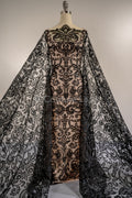 Floral black bridal lace/ black evening lace/ black lace fabric/ floral wedding lace/ black couture lace // L18-194
