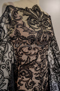 Floral black bridal lace/ black evening lace/ black lace fabric/ floral wedding lace/ black couture lace // L18-194