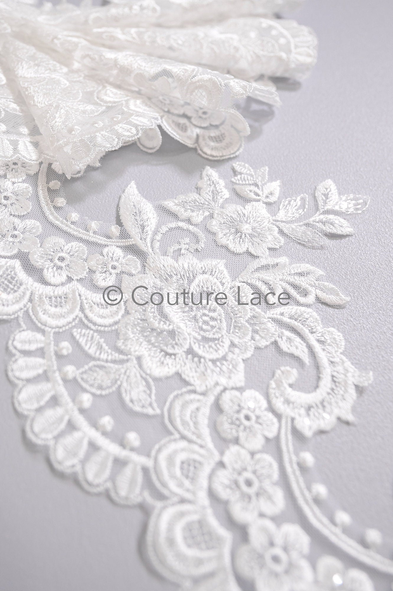 Off-white lace trim/ soft embroidered lace trim/ elegant lace border/ veil lace/ lace border // T23-044
