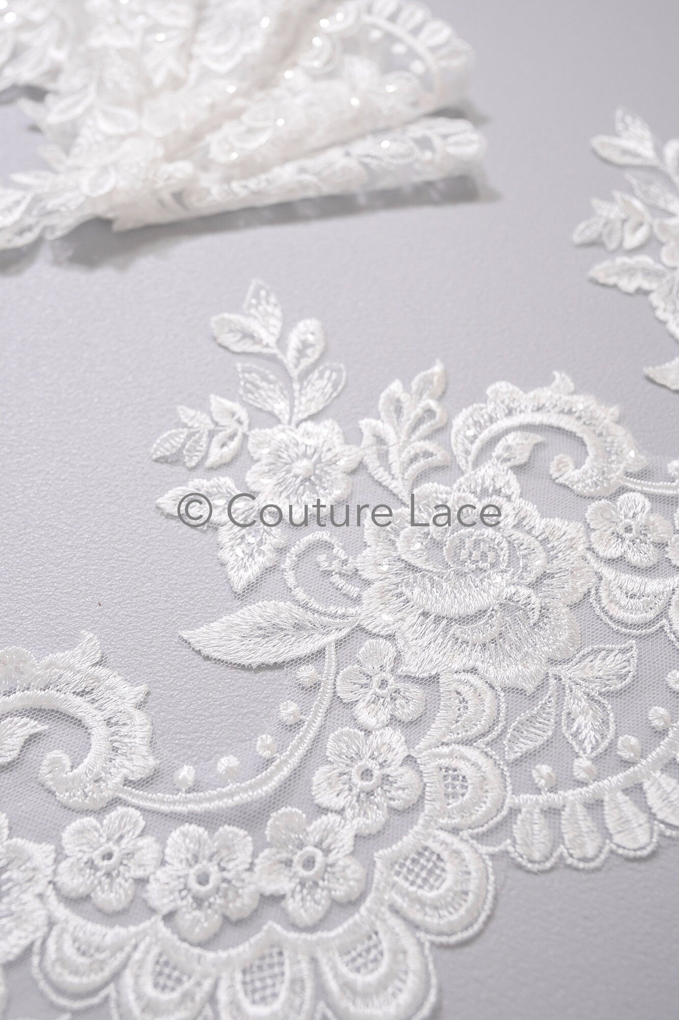 Off-white lace trim/ soft embroidered lace trim/ elegant lace border/ veil lace/ lace border // T23-044