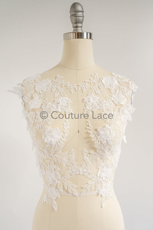 Hochzeit Kleid Spitze Applikation / Perlen Braut Aufnäher / 3D Blumen Applikation / Braut Applikation / A23-347