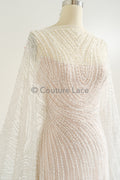 Perlen Spitzenstoff Off-White/ Couture Brautspitze/ Braut Spitzenstoff mit Perlen// L23-526
