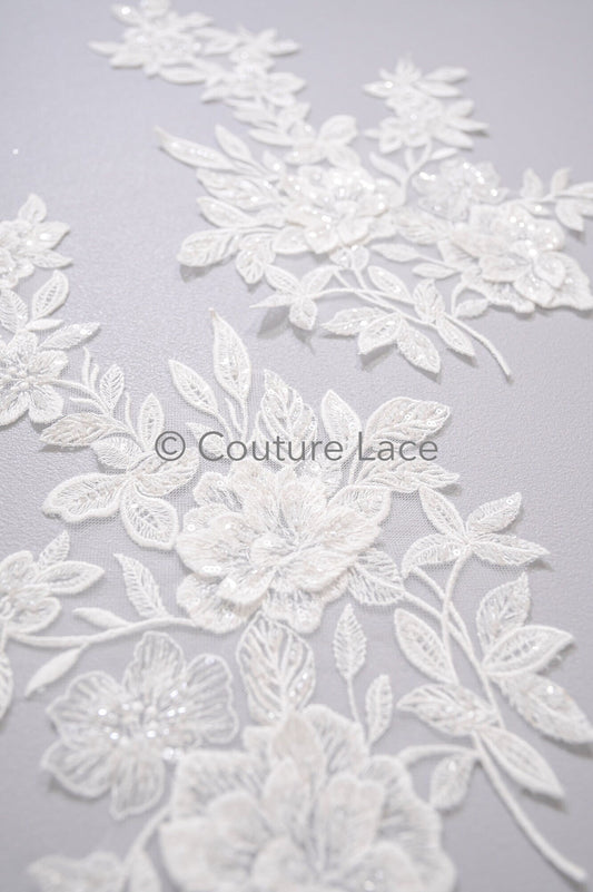 3D Blumen Applikation mit Kette/ Blumen Spitze Hochzeit Applikation/ romantisches Kleid Applikationen/ Blatt Applikationen// A23-366