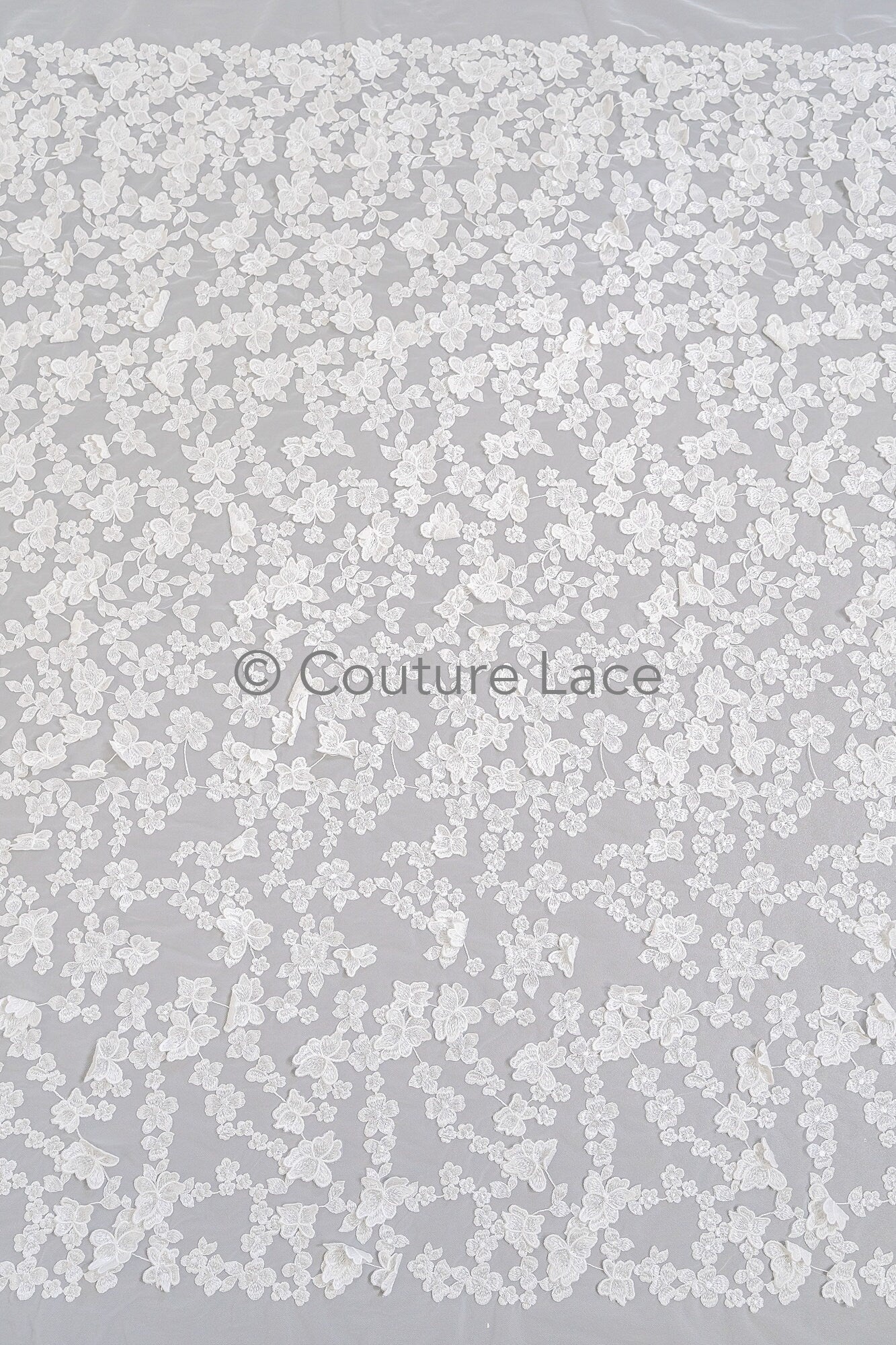 3D Blumen Spitzenstoff/ Braut Spitzenstoff/ romantischer Blumen Spitzenstoff mit 3D Blumen/ Hochzeit Spitzenstoff// L23-634