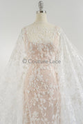 Beaded lace fabric/ Couture lace fabric with pearls, beads and pearl rows/ Bridal lace/ Beaded lace fabric// L23-637