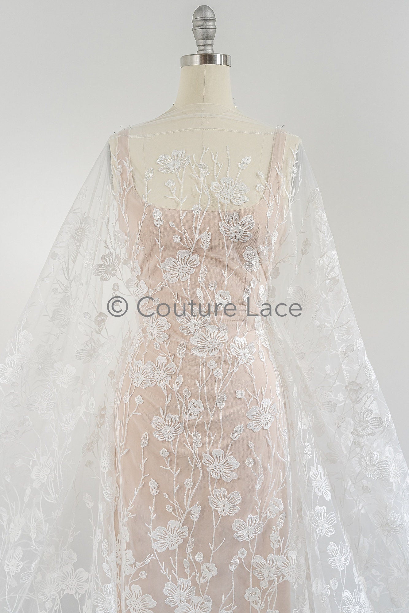 floral bridal lace / bridal lace material / offwhite bridal lace / floral wedding lace / couture lace / / L23-639