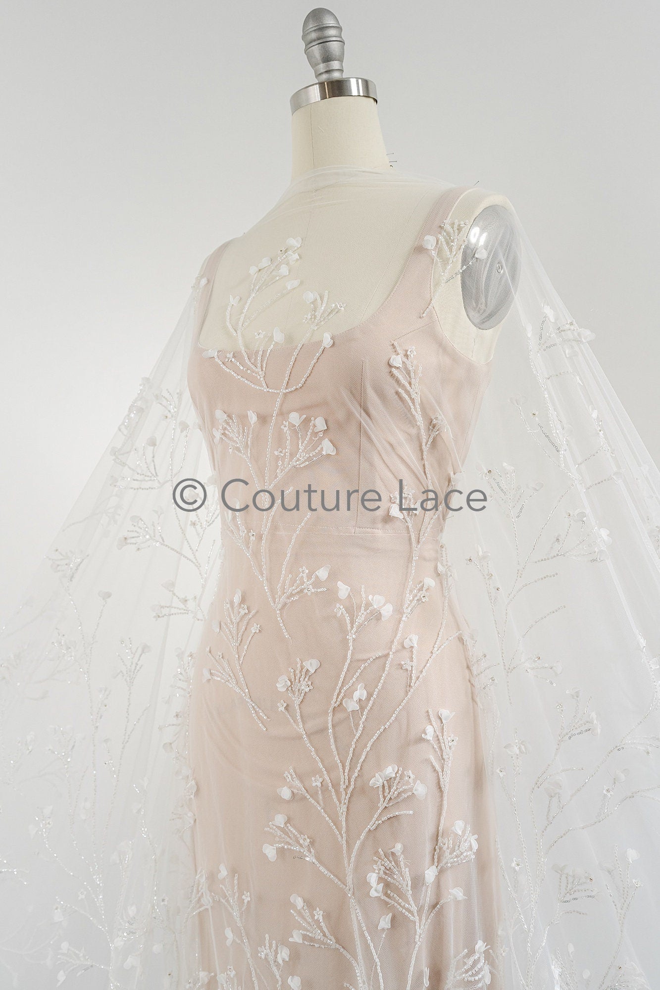 3D Blumen Perlen Spitze Stoff/ Couture Spitzen Stoff mit Perlen/ Braut Spitzen Stoff/ Perlen Perlen Spitze// L23-640