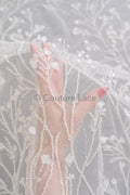 3D Blumen Perlen Spitze Stoff/ Couture Spitzen Stoff mit Perlen/ Braut Spitzen Stoff/ Perlen Perlen Spitze// L23-640