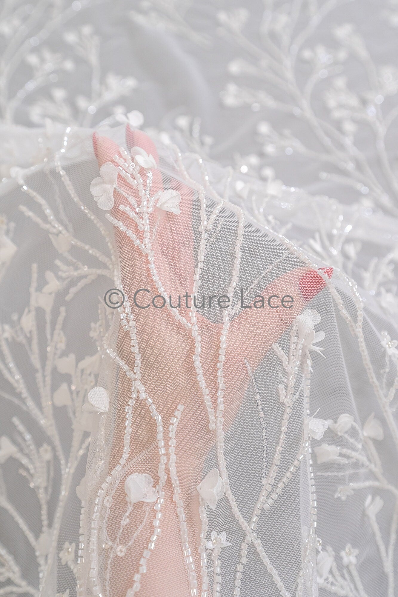 3D Blumen Perlen Spitze Stoff/ Couture Spitzen Stoff mit Perlen/ Braut Spitzen Stoff/ Perlen Perlen Spitze// L23-640
