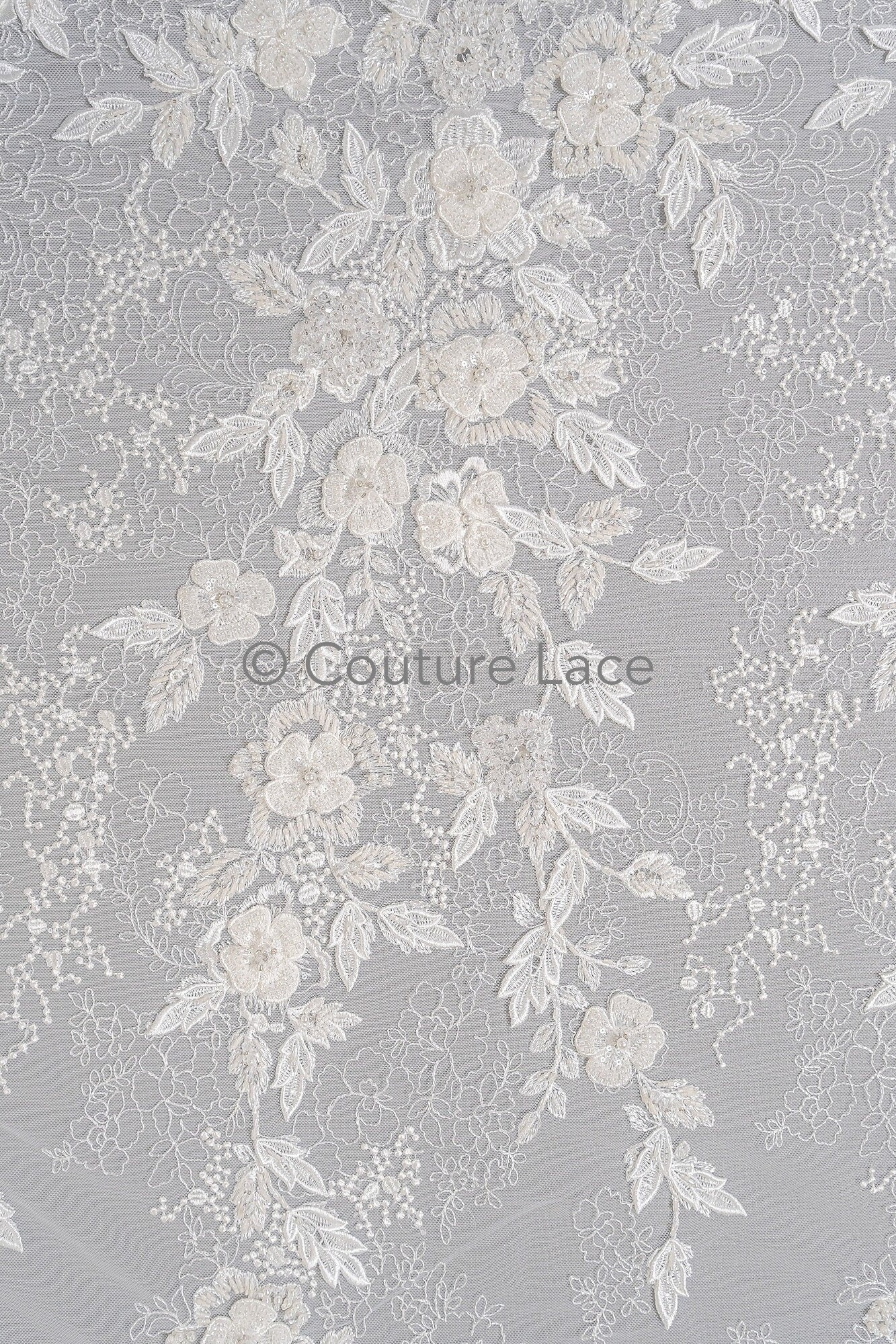 3D Blumen Perlen Spitzen Stoff/ Couture Spitzenstoff mit Perlen/ Braut Spitzenstoff/ Brautspitze// L23-638