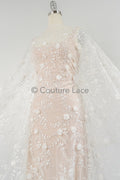 3D Blumen Perlen Spitze Stoff/ Couture Spitzen Stoff mit Folgen/ Braut Spitzen Stoff/ Hochzeit Spitze// L23-649