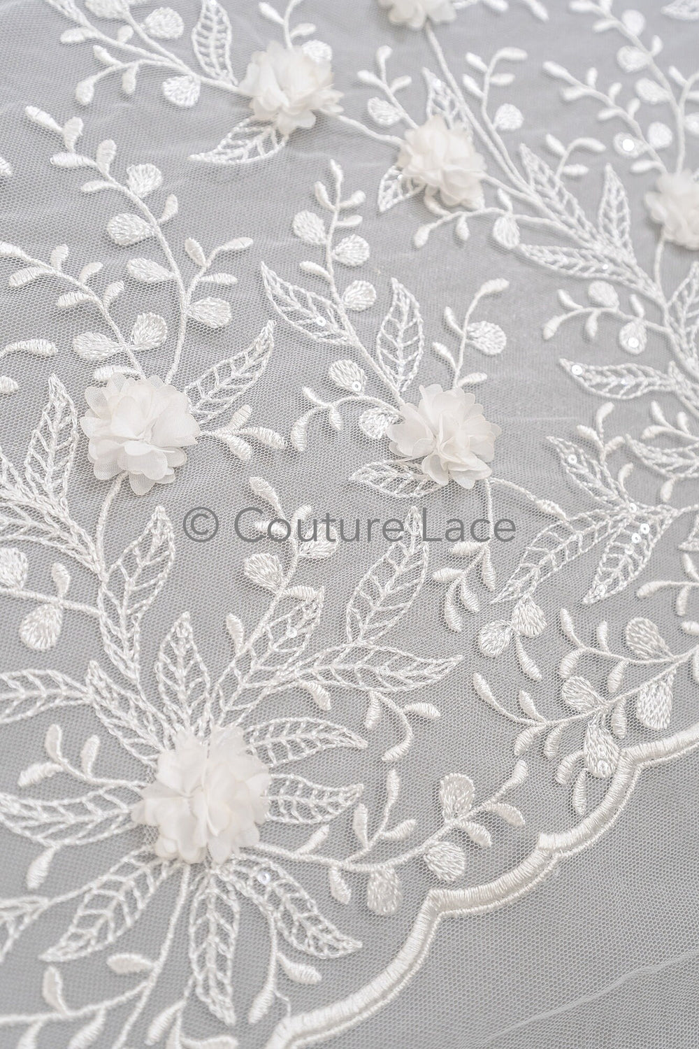 3D Blumen Perlen Spitze Stoff/ Couture Spitzen Stoff mit Folgen/ Braut Spitzen Stoff/ Hochzeit Spitze// L23-649