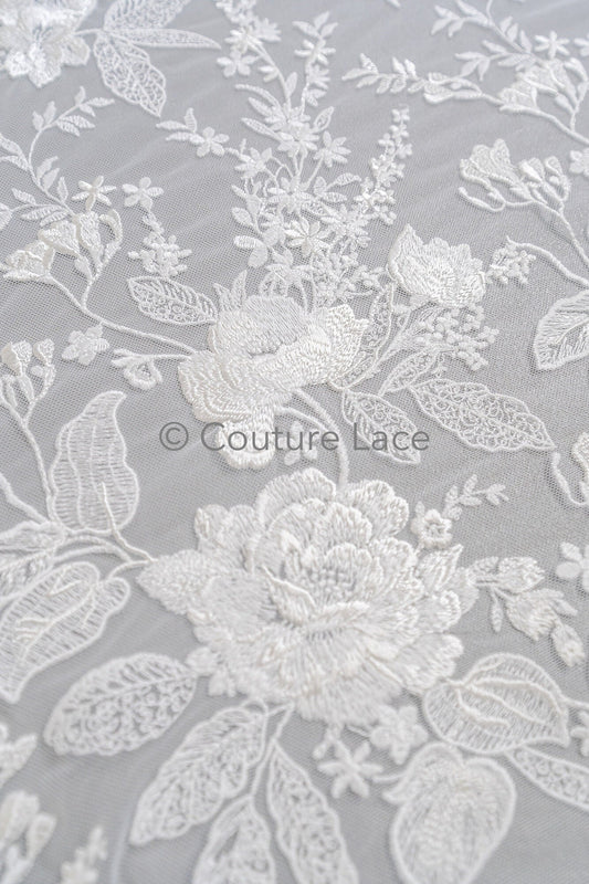 Blumen Braut Spitze Off-White/ Brautspitze mit Blumen/ Hochzeit Spitze/ Couture Spitze// L23-609