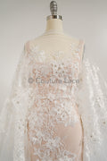 3D Blumen Spitzenstoff/ Braut Spitzenstoff Off-White/ romantischer Blumen Spitzenstoff mit 3D Blumen/ Hochzeit Spitzenstoff// L19-211