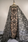 Floral black bridal lace / black bridal lace material / black evening lace / floral lace / black couture lace // L19-212