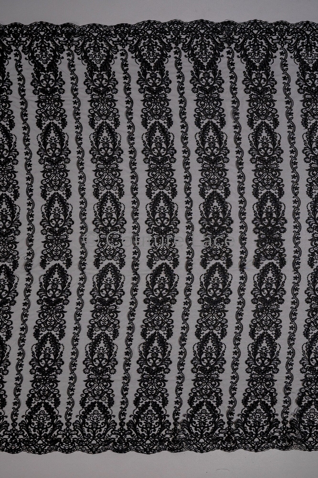 Schwarze Couture-Spitze / Couture-Abendkleid-Spitzenmaterial / schwarzes Abschlussball- oder Halloween-Kleid / schwarze Hochzeitsspitze // L18-193