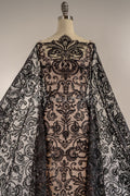 Floral black bridal lace/ black evening lace/ black lace fabric/ floral wedding lace/ black couture lace // L18-194