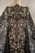 Floral black bridal lace/ black evening lace/ black lace fabric/ floral wedding lace/ black couture lace // L18-194