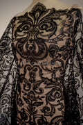 Floral black bridal lace/ black evening lace/ black lace fabric/ floral wedding lace/ black couture lace // L18-194