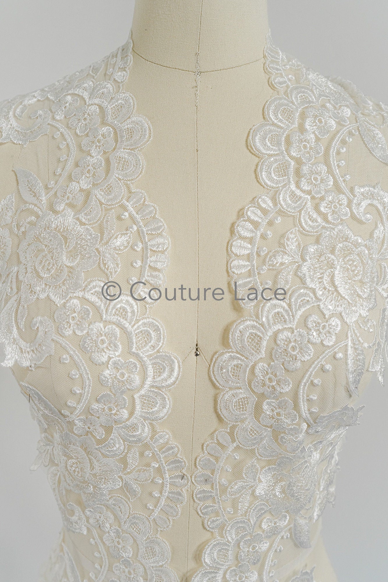 Off-white lace trim/ soft embroidered lace trim/ elegant lace border/ veil lace/ lace border // T23-044