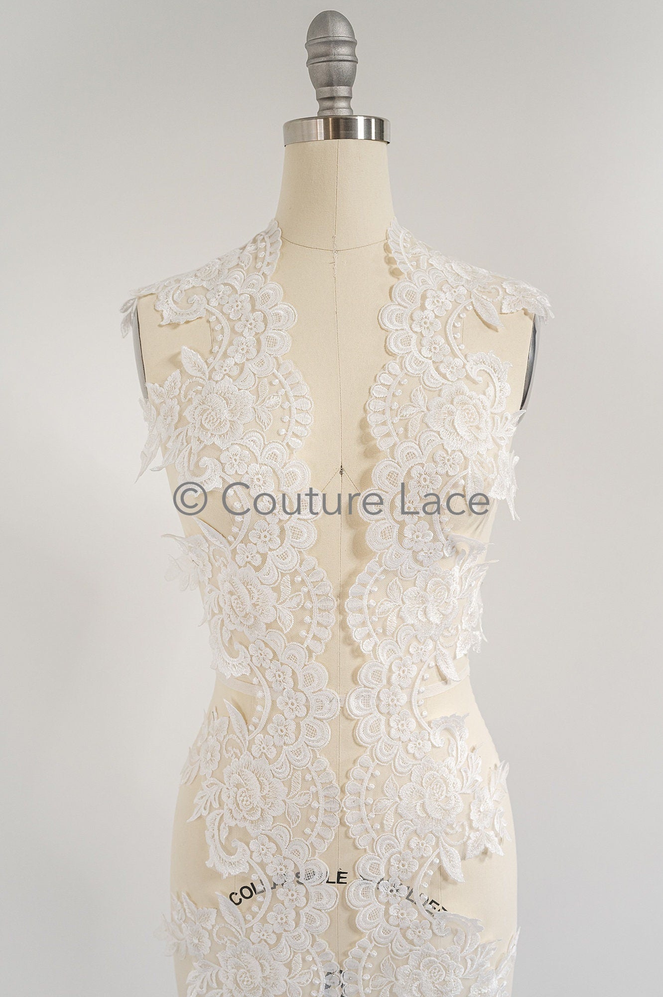 Off-white lace trim/ soft embroidered lace trim/ elegant lace border/ veil lace/ lace border // T23-044