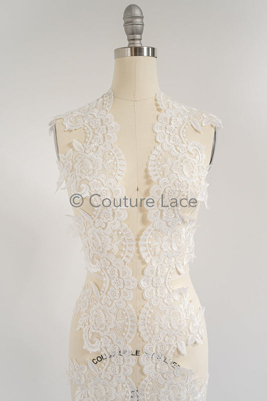 Off-white lace trim/ soft embroidered lace trim/ elegant lace border/ veil lace/ lace border // T23-044