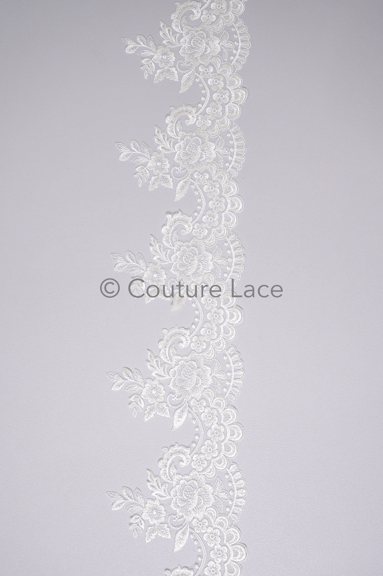 Off-white lace trim/ soft embroidered lace trim/ elegant lace border/ veil lace/ lace border // T23-044