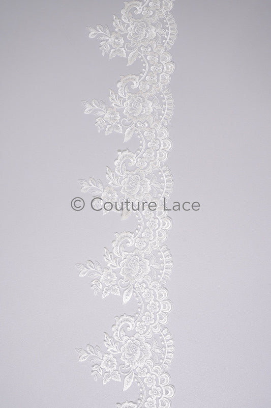 Off-white lace trim/ soft embroidered lace trim/ elegant lace border/ veil lace/ lace border // T23-044