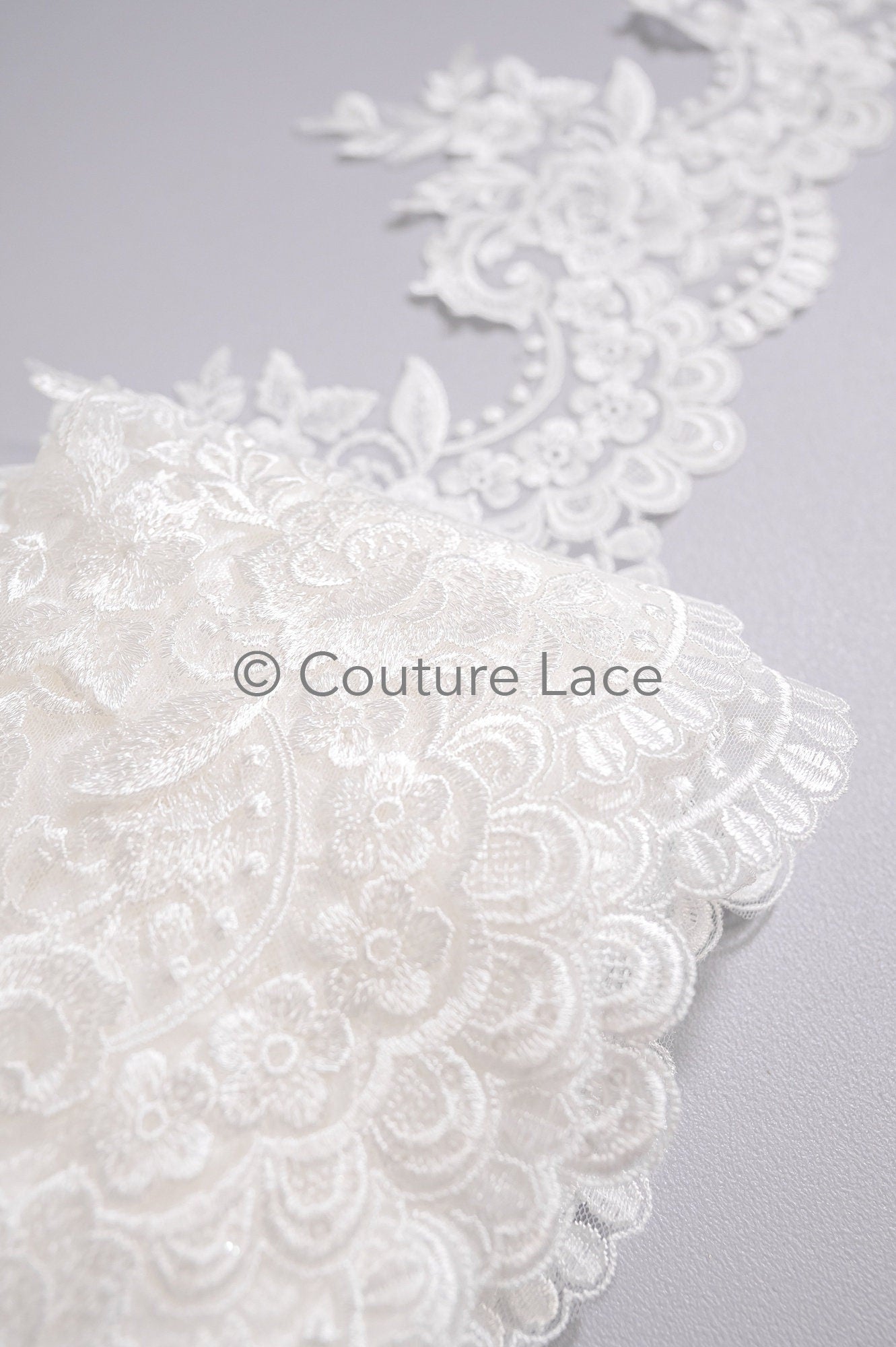 Off-white lace trim/ soft embroidered lace trim/ elegant lace border/ veil lace/ lace border // T23-044