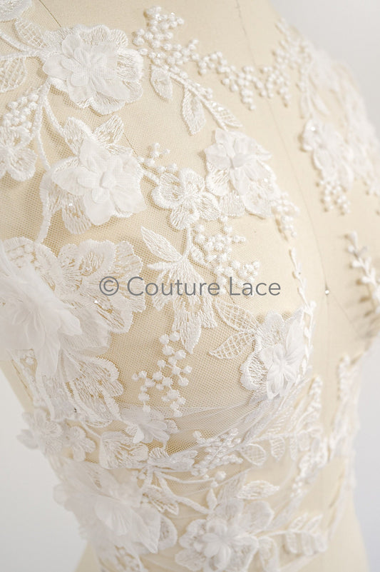 Hochzeit Kleid Spitze Applikation / Perlen Braut Aufnäher / 3D Blumen Applikation / Braut Applikation / A23-347
