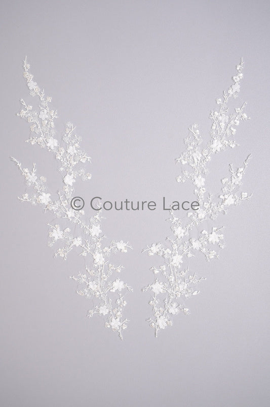 Hochzeit Kleid Spitze Applikation / Perlen Braut Aufnäher / 3D Perlen Blumen Applikation / Braut Blatt Applikation / A23-348