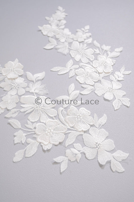 3D Blumen Applikation / Blumen Spitze Hochzeit Aufnäher / romantisches Kleid Spitze Applikation / Braut Blatt Applikation // A23-364