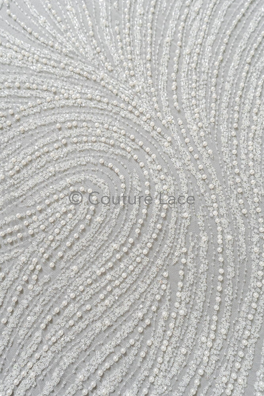 Perlen Spitzenstoff Off-White/ Couture Brautspitze/ Braut Spitzenstoff mit Perlen// L23-526