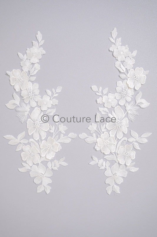 3D Blumen Applikation / Blumen Spitze Hochzeit Aufnäher / romantisches Kleid Spitze Applikation / Braut Blatt Applikation // A23-364